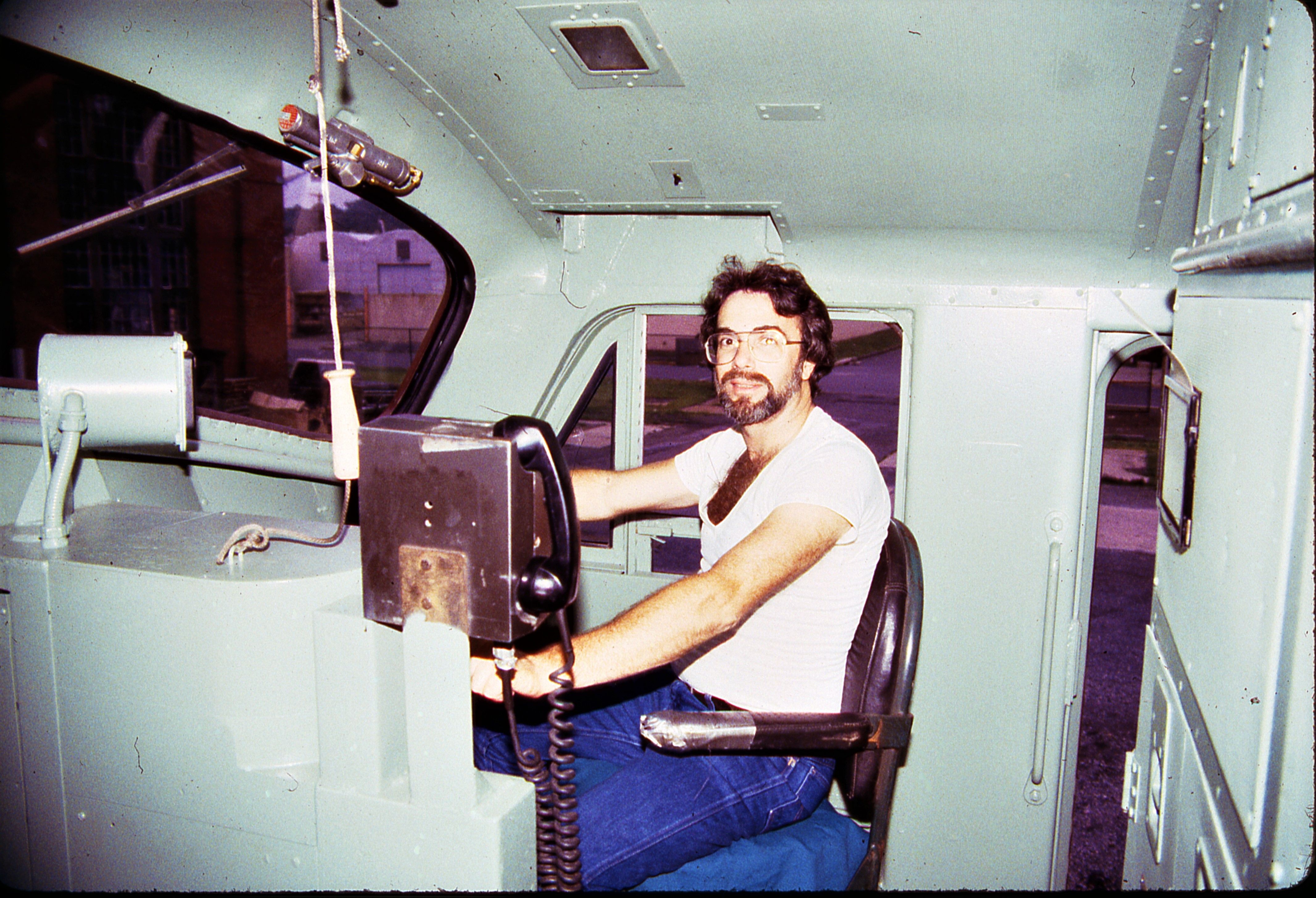 Barry Trogu in cab of E-8 in July 1986
